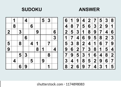 Vector sudoku with answer 169. Puzzle game with numbers.