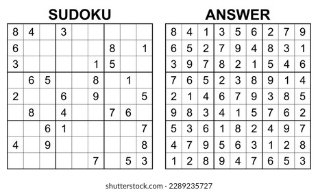 Vector sudoku with answer 17. Educational game with numbers for kids and leisure for adult on white background.