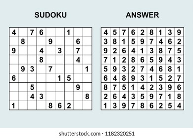 Vector sudoku with answer 175. Puzzle game with numbers.