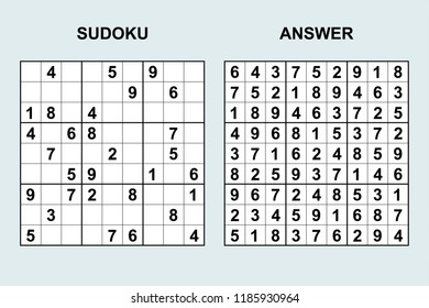 Vector sudoku with answer 181. Puzzle game with numbers.