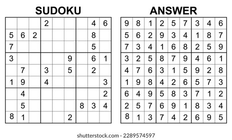 Vector sudoku con respuesta 19. Juego educativo con números para niños y ocio para adultos con antecedentes blancos.