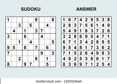 Vector sudoku with answer 195. Puzzle game with numbers.