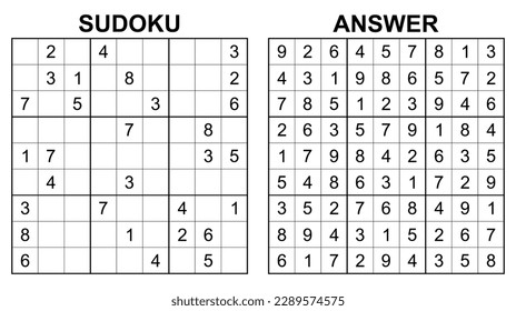 Vector sudoku with answer 20. Educational game with numbers for kids and leisure for adult on white background.