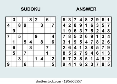 Vector sudoku with answer 206. Puzzle game with numbers.