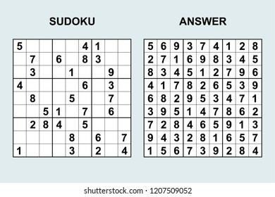 Vector sudoku with answer 209. Puzzle game with numbers.