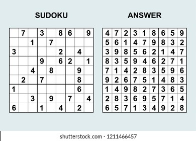 Vector sudoku with answer 213. Puzzle game with numbers.