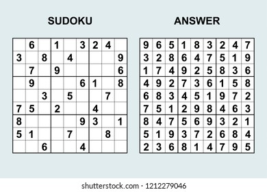 Vector sudoku with answer 215. Puzzle game with numbers.