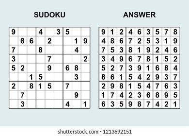 Vector sudoku with answer 219. Puzzle game with numbers.