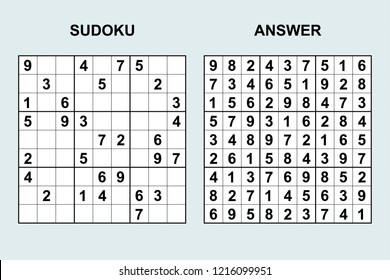 Vector sudoku with answer 222. Puzzle game with numbers.