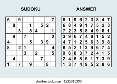 Vector sudoku with answer 228. Puzzle game with numbers.