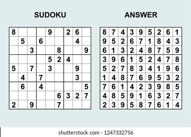 Vector sudoku with answer 231. Puzzle game with numbers.