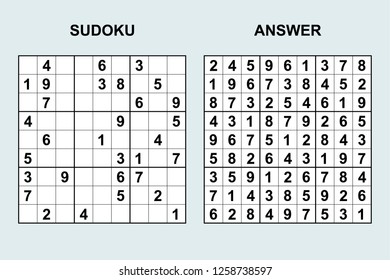 Vector sudoku with answer 249. Puzzle game with numbers.