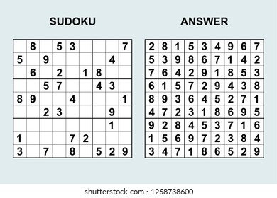 Vector sudoku with answer 250. Puzzle game with numbers.