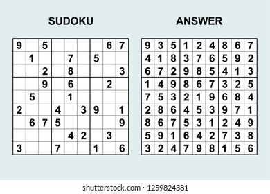 Vector sudoku with answer 254. Puzzle game with numbers.