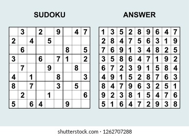 Vector sudoku with answer 261. Puzzle game with numbers.