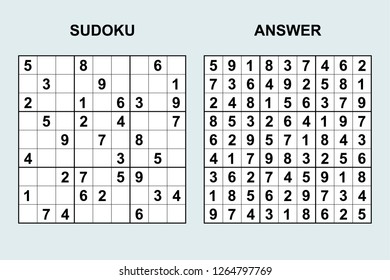 Vector sudoku with answer 268. Puzzle game with numbers.
