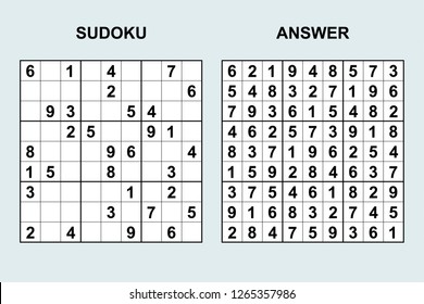 Vector sudoku with answer 271. Puzzle game with numbers.