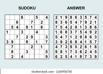 Vector sudoku with answer 275. Puzzle game with numbers.