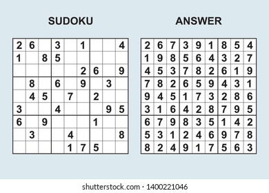 Vector sudoku with answer 283. Puzzle game with numbers.