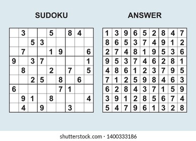 Vector sudoku with answer 285. Puzzle game with numbers.