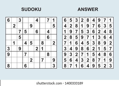 Vector sudoku with answer 286. Puzzle game with numbers.