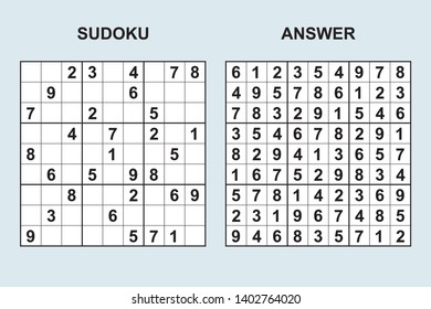 Vector sudoku with answer 292. Puzzle game with numbers.