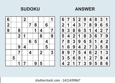 Vector sudoku with answer 304. Puzzle game with numbers.