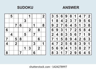 Vector sudoku with answer 325. Puzzle game with numbers.