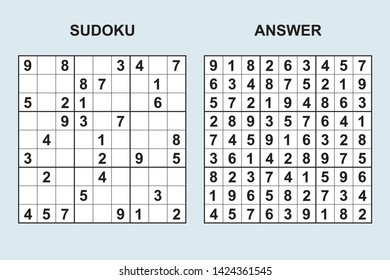 Vector sudoku with answer 328. Puzzle game with numbers.