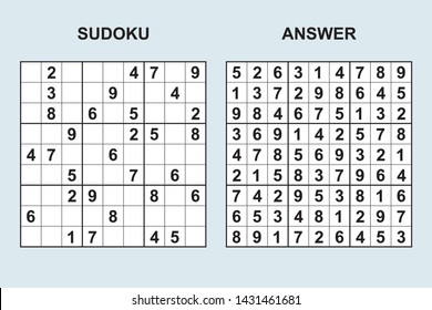 Vector sudoku with answer 348. Puzzle game with numbers.