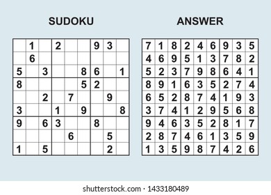 Vector sudoku with answer 353. Puzzle game with numbers.