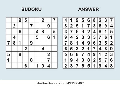 Vector sudoku with answer 354. Puzzle game with numbers.