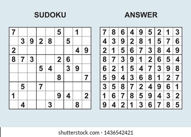 Vector sudoku with answer 369. Puzzle game with numbers.