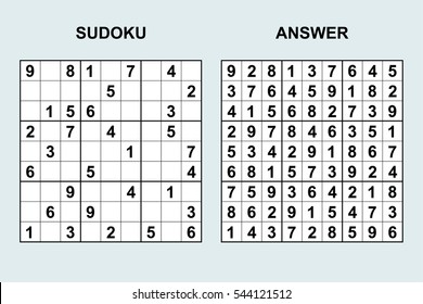Vector sudoku with answer 37. Puzzle game with numbers.