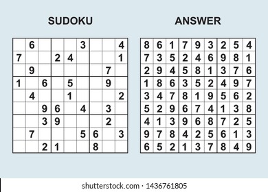 Vector sudoku with answer 371. Puzzle game with numbers.