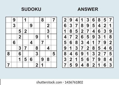 Vector sudoku with answer 372. Puzzle game with numbers.