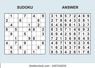 Vector sudoku with answer 374. Puzzle game with numbers.