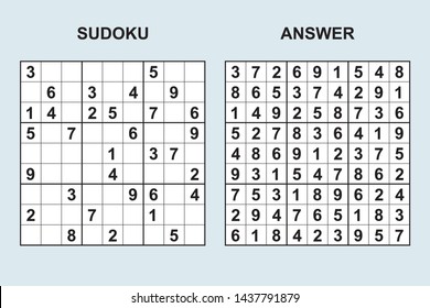 Vector sudoku with answer 375. Puzzle game with numbers.