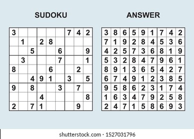 Vector sudoku with answer 379. Puzzle game with numbers.