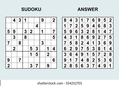 Vector sudoku with answer 39. Puzzle game with numbers.