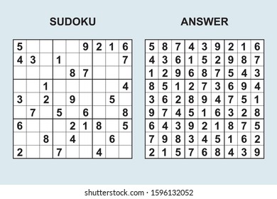 Vector sudoku with answer 396. Puzzle game with numbers.