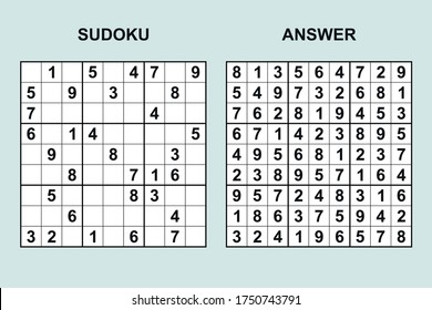 Vector sudoku with answer 398. Puzzle game with numbers.