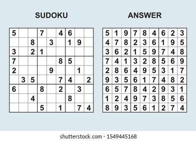 Vector sudoku with answer 401. Puzzle game with numbers.
