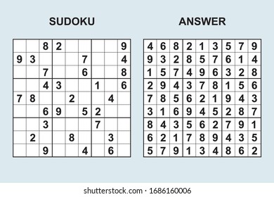 Vector sudoku with answer 406. Puzzle game with numbers.