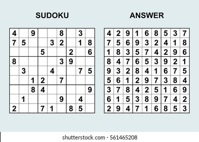 Vector sudoku with answer 41. Puzzle game with numbers.