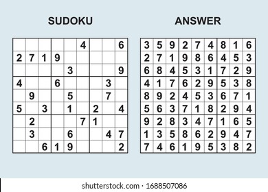 Vector sudoku with answer 412. Puzzle game with numbers.
