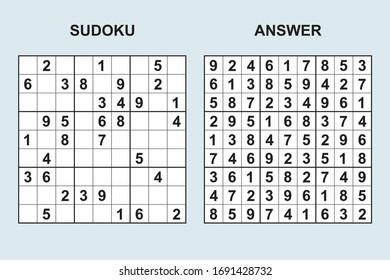 Vector sudoku with answer 418. Puzzle game with numbers.