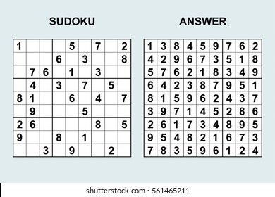Vector sudoku with answer 42. Puzzle game with numbers.