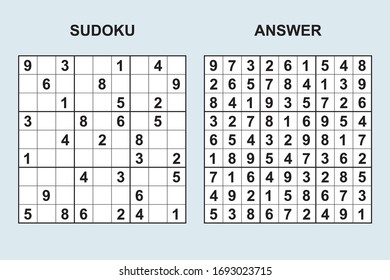 Vector sudoku with answer 421. Puzzle game with numbers.