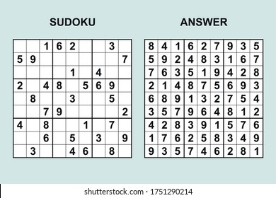 Vector sudoku with answer 432. Puzzle game with numbers.